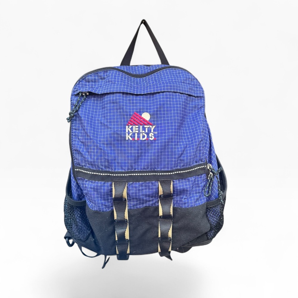 Kelty Kids Blue Grid Ripstop Backpack Hiking Daypack School Bag Reflective